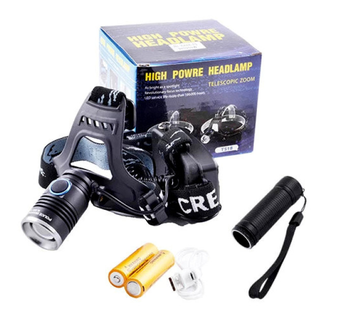 Ліхтар 2 в 1 налобний + в руку Police WD114/TS-18/BL-6888-T6 (2x18650, micro USB, zoom)
