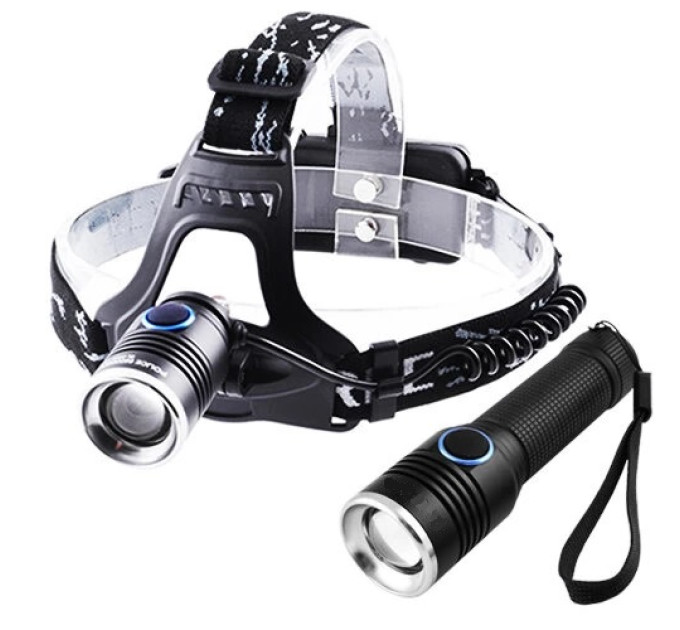 Ліхтар 2 в 1 налобний + в руку Police WD114/TS-18/BL-6888-T6 (2x18650, micro USB, zoom)