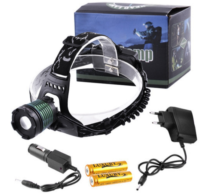 Фонарь налобный Police 2188-T6, ЗУ 220V/12V, 2х18650, zoom, Box