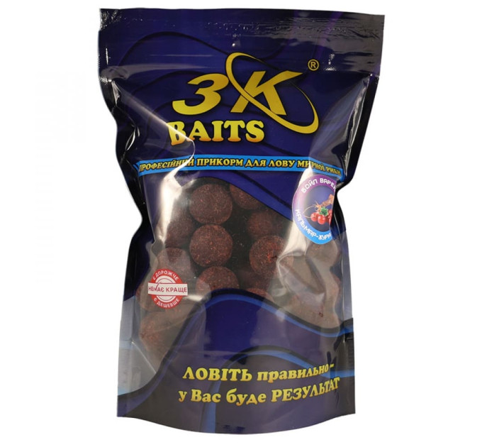 3KBaits Бойл AMINO вареный на пару 24мм (кальмар-клюква) 800 г