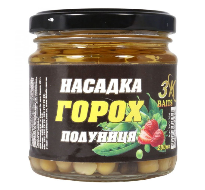 3KBaits Насадка Горох Premium (клубника) 200мл