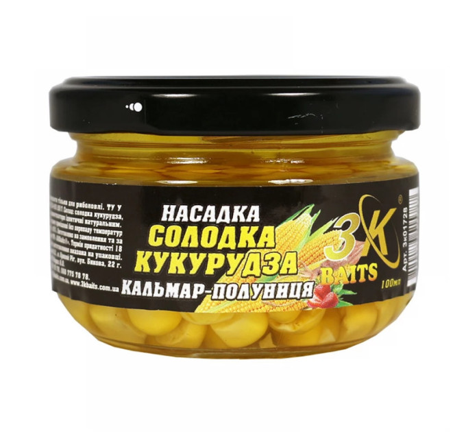 3KBaits Насадка Солодка кукурудза Premium (кальмар-полуниця) 100мл