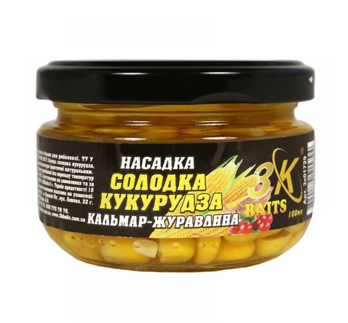 3KBaits Насадка Сладкая кукуруза Premium (кальмар-клюква) 100мл
