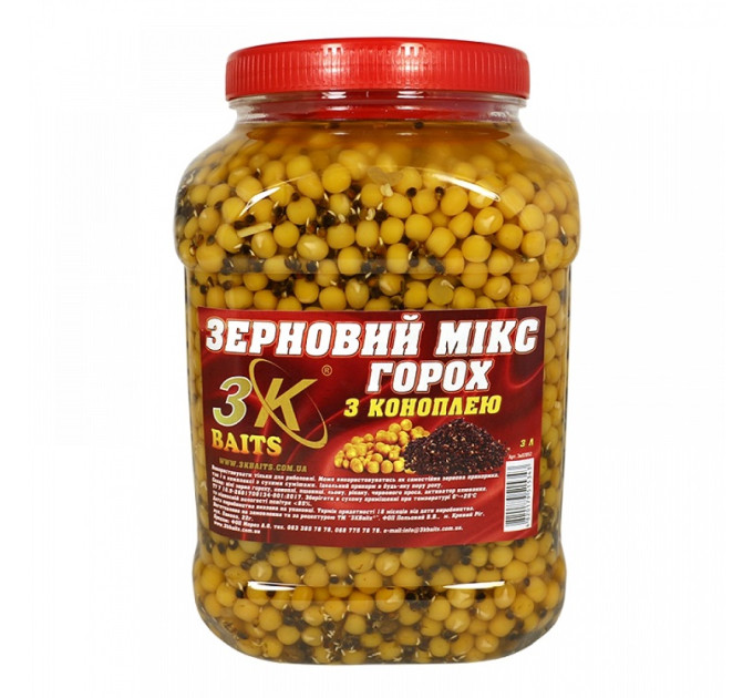 3KBaits Зерновий МІКС ГОРОХ (з коноплeю) відро/банка 3л
