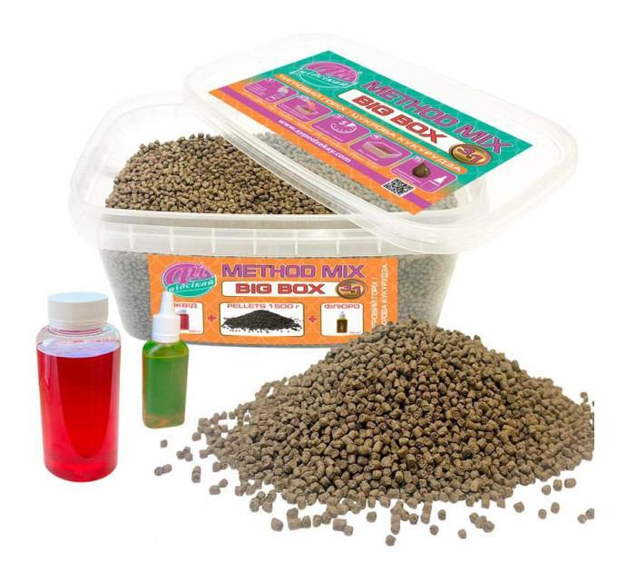 Method mix BIG BOX АЙ-Подсекай (3 в 1) 1500g + 250ml + 50ml Тигровый Орех/Сахарная Кукуруза