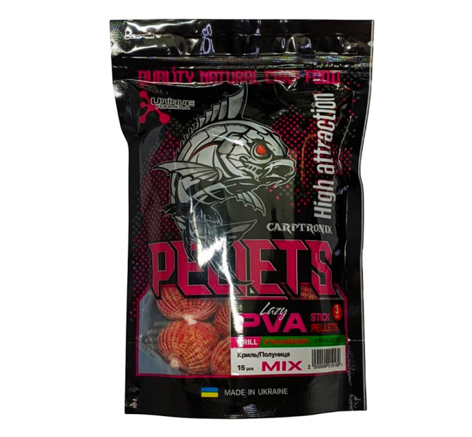 Carptronik PVA stick pellets Krill/Strawberry (Криль/Полуниця) 15 шт