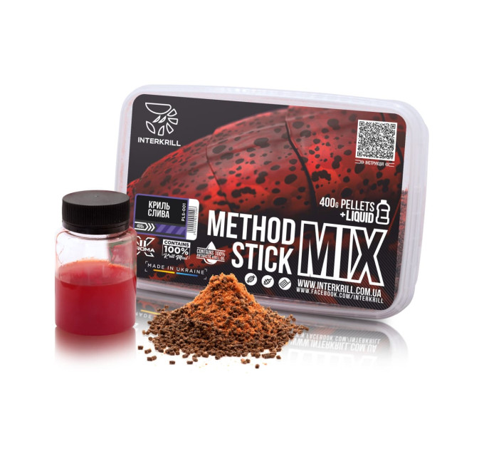 Пеллетс INTERKRILL METHOD/STICK MIX, 400 г + Ликвид Криль-Слива, 50г