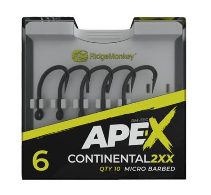 Крючок карповый RidgeMonkey Ape-X Continental 2XX Barbed size 4