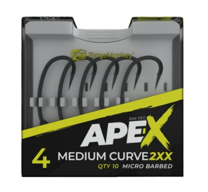 Крючок карповый RidgeMonkey Ape-X Medium Curve 2XX Barbed size 4