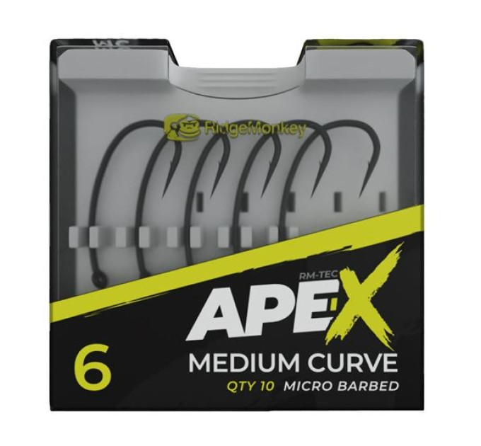 Крючок карповый RidgeMonkey Ape-X Medium Curve Barbed size 6