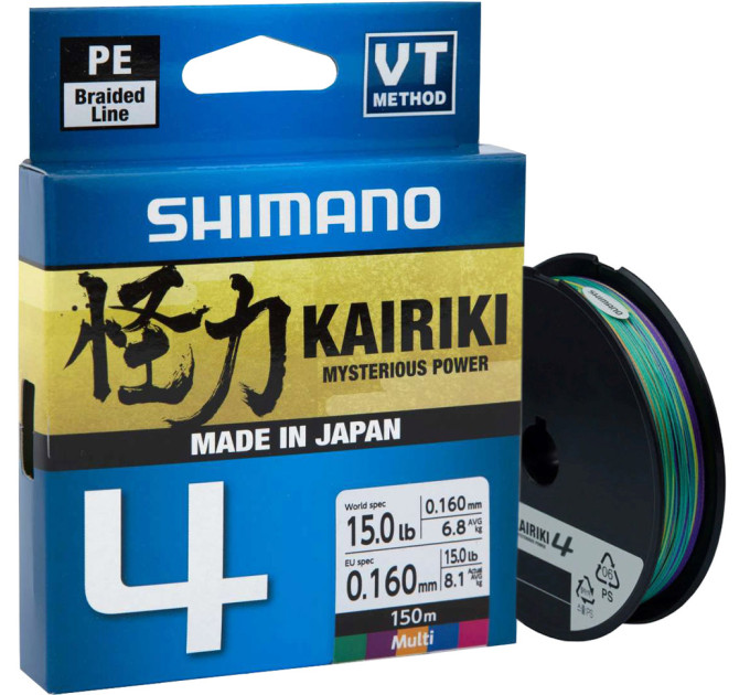 Шнур Shimano Kairiki 4 PE (Multi Colour) 150m 0.10mm 6.8kg