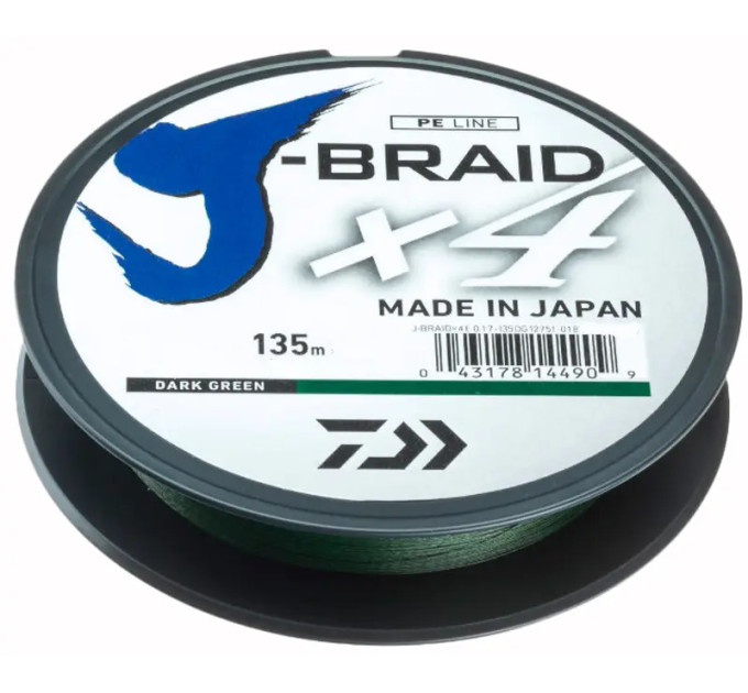 Шнур Daiwa J-Braid X4E 135m Dark Green 10.2kg 0.19mm - 2.0
