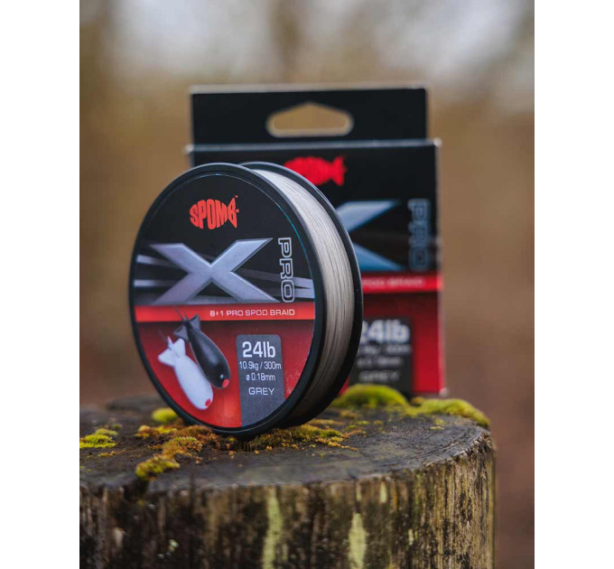 Spomb X Pro Braid Grey 8+1 0.18mm 24lbs 300m - Сподовый шнур