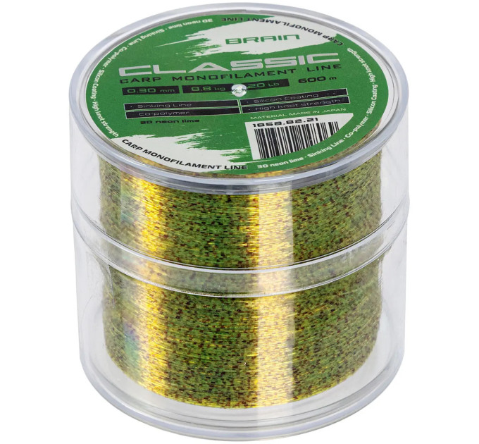 Волосінь Brain Classic Carp Line (3D neon lime) 600m 0.33mm 22lb 10.0kg