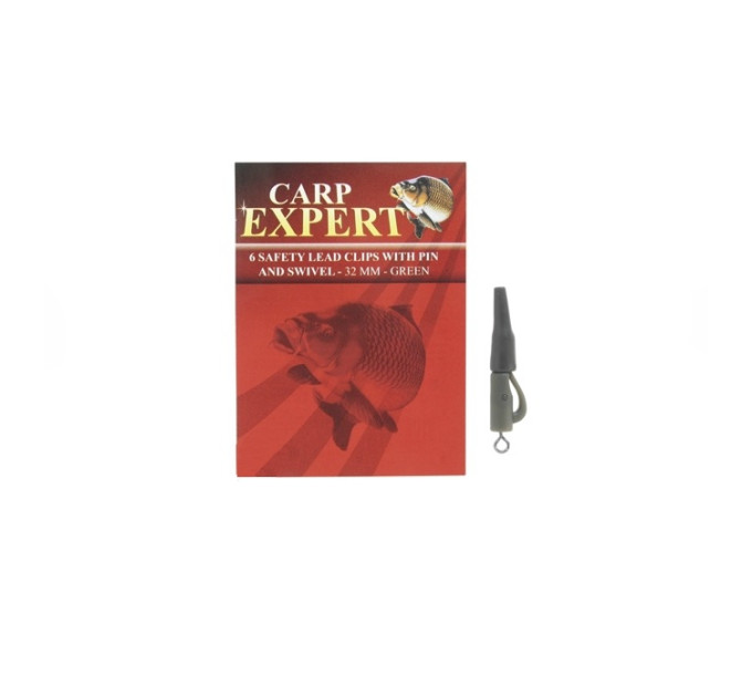 Безопасная клипса с вертлюгом Carp Expert 32мм зелёная 6шт