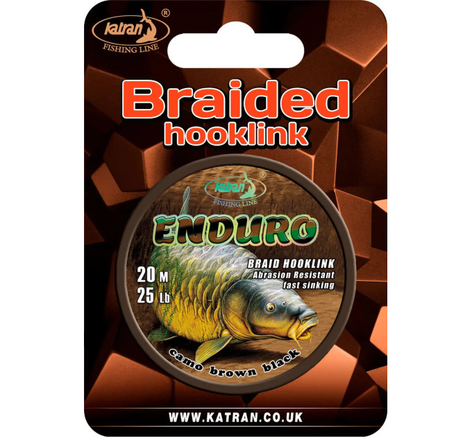 Повідцевий матеріал Katran Braided Hook Links Enduro 20m 25lb Camo Brown Black