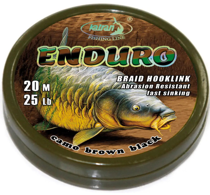 Повідцевий матеріал Katran Braided Hook Links Enduro 20m 25lb Camo Brown Black