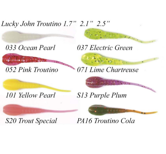 Силикон Lucky John TROUTINO  1,7 цвет :Electric Green 12шт (съедобный)